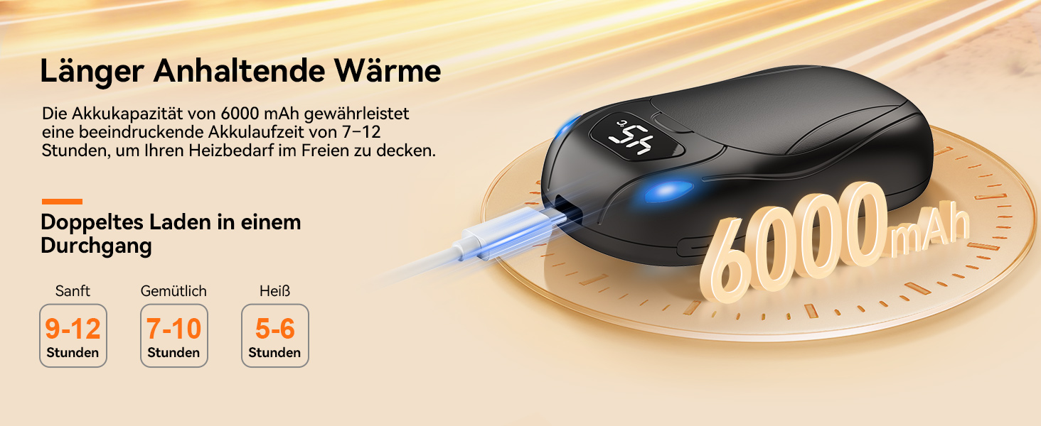 Електричні грілки для рук 6000 mAh, 2 шт. Ultra Light з магнітною двосторонньою системою нагріву, LCD-дисплеєм, 12+ годин, 35°C-55°C, багаторазові для дітей, для гольфу/кемпінгу, чорні