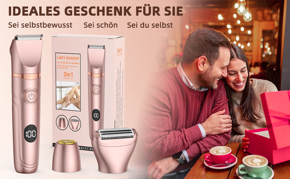 Електричний тример для бікіні Lady Shaver 3-в-1 для жінок: ноги, тіло, інтимна зона. Безпечний для чутливої шкіри. Rose Gold