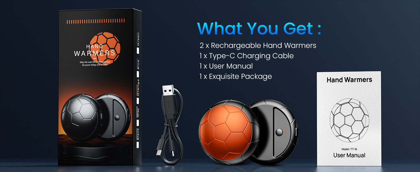 Електричні грілки для рук 2 шт. | Змінні, з 3 режимами нагріву та 20 годинами тепла, USB, для холодної погоди, Outdoor, Indoor (Помаранчевий)
