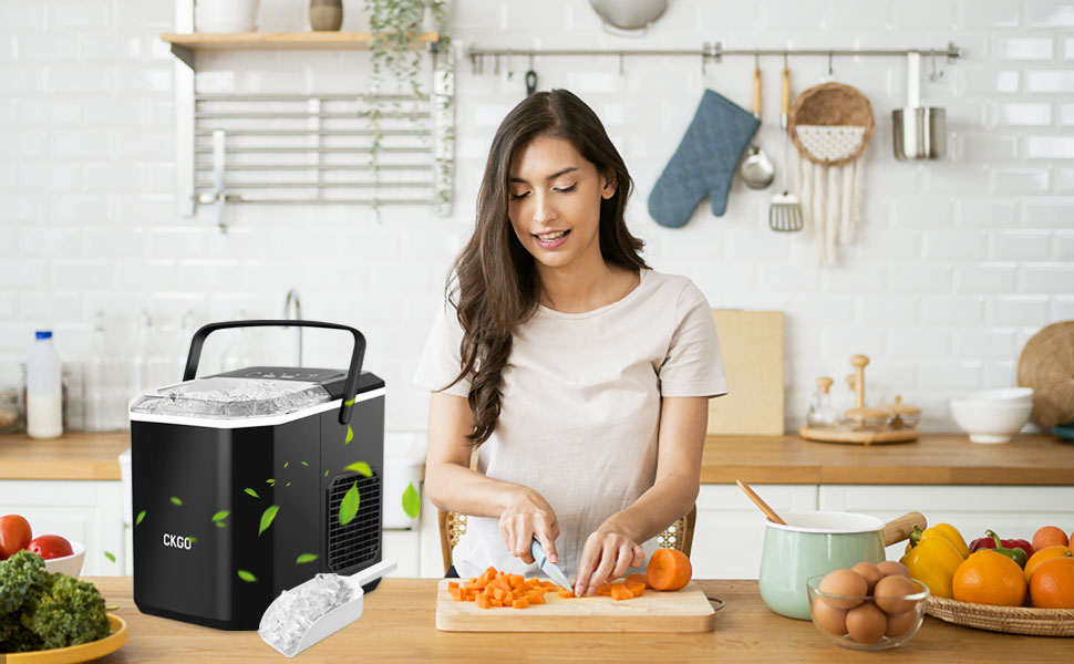Smart Ice Maker Machine with WiFi Control - 15KG Daily Output, Fast Ice Production (6 mins/9 cubes), Self-Cleaning, 2 Sizes, for Kitchen, Office, Bar, Party, RV (Black)
