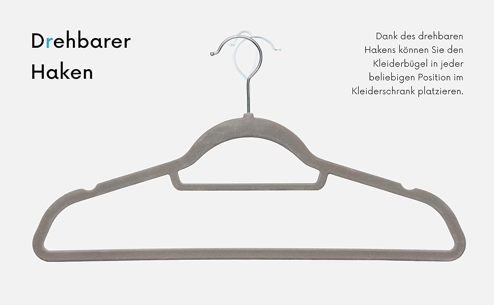 Плечики для одягу OGIVO, набір з 20 шт., сірі - антиковзаючі, для краваток, з поворотним гачком, з вирізами для плечей