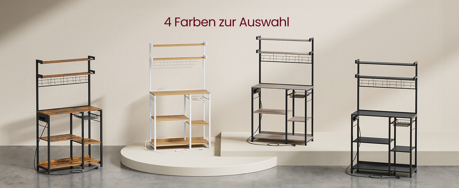 Полиця кухонна VASAGLE з розетками, стелаж для мікрохвильовки, 8 гачків S-подібної форми, кухонний шафчик, органайзер для спецій, 40 x 90 x 165,5 см, коричневий вінтаж та чорний, KKS031K11