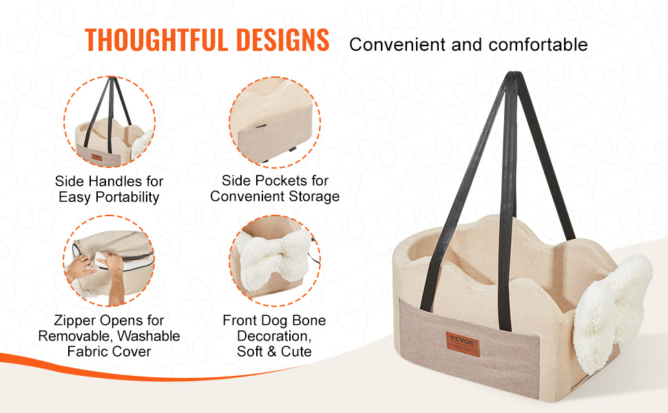 Автокрісло для собак VEVOR, підняття для собак в авто з кишенькою для зберігання, безпечний автотранспорт для домашніх тварин з поворотком, губчаста наповнювач, автоліжко для собак середніх та великих порід до 25 кг (Світло-коричневий, Extra Small)