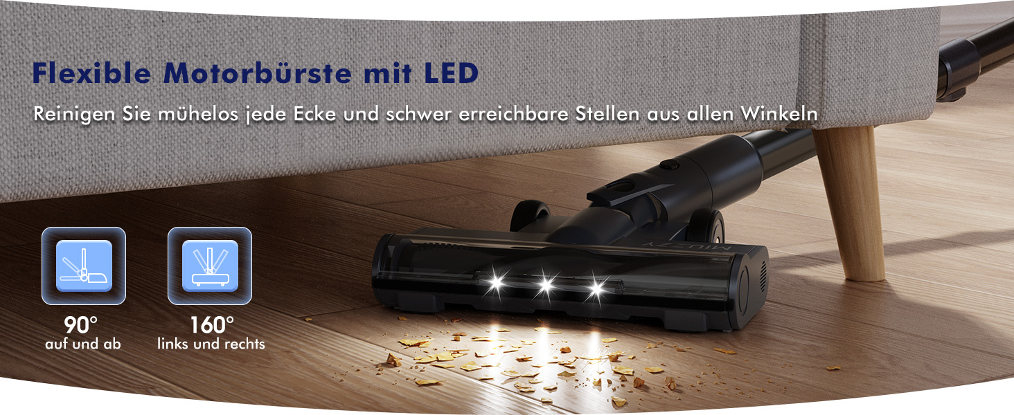 Бездротовий пилосос MIUZZY 6-в-1, 30kPa, 50 хв роботи, легкий, чорний