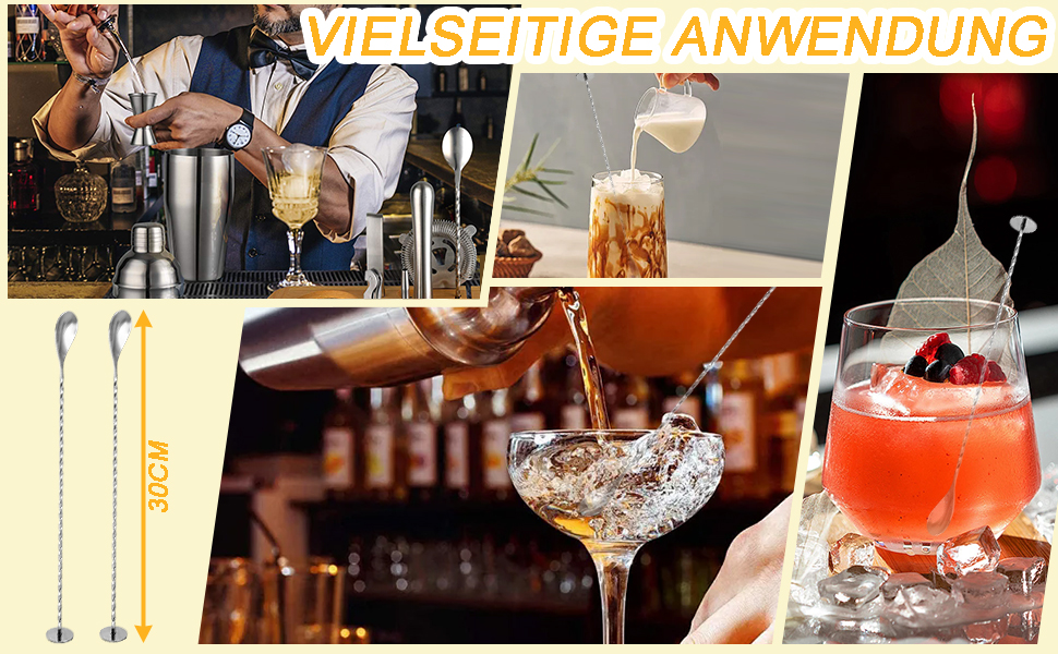 Набір з 2 барних ложок, 30 см, нержавіюча сталь. Ідеально для коктейлів, кави та десертів. Стильні ложки-йоршики для льоду та напоїв.