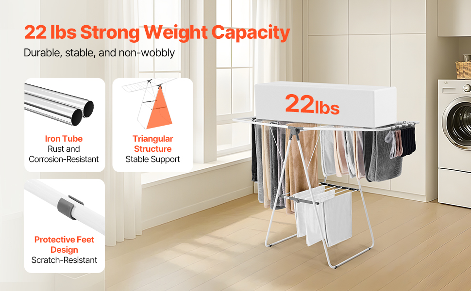 Сушилка для білизни VEVOR 2-ярусна розкладна з прищіпками та 31 сушильною штангою, регульована по висоті, металева, для ванної кімнати, балкону (1385 x 600 x 1000 мм)
