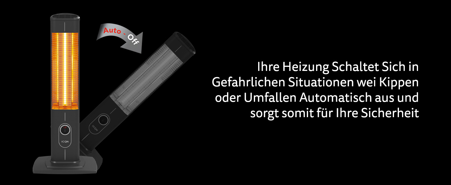 Електричний інфрачервоний обігрівач ICQN Standheizler 2300 Вт з пульт, для дому та вулиці, IP20, чорний, з підставкою