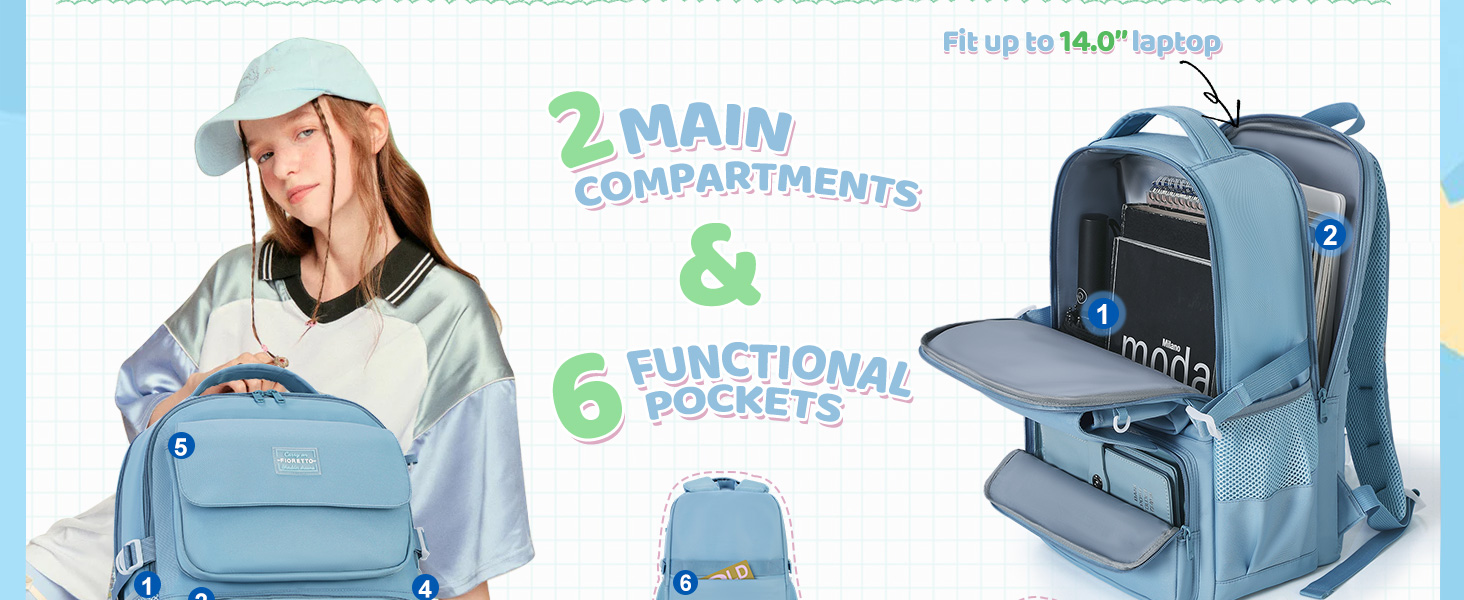 Шкільний рюкзак FIORETTO для дівчаток-підлітків, рюкзак для жінок з відділом для ноутбука 15,6', водонепроникний, легкий, 25L, для школи та подорожей, рожевий