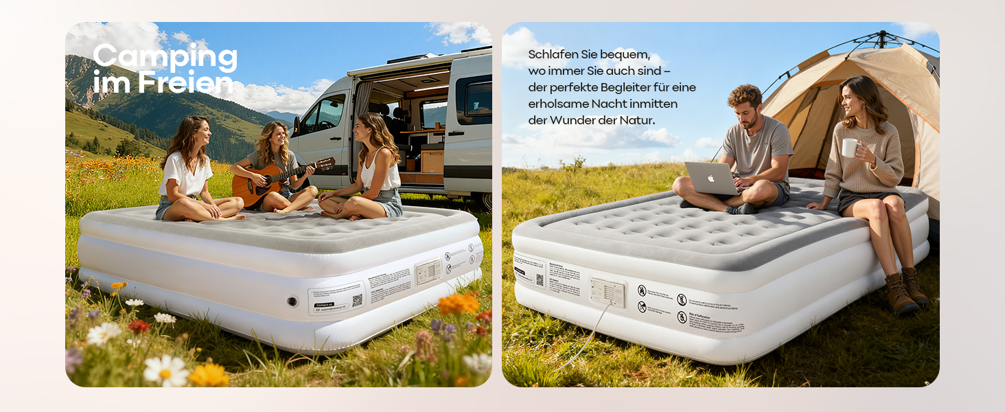 Надувний матрац Premium Luftmatratze з вбудованим насосом для 2 осіб, білий - швидке надування, м'яке флокування, для дому та кемпінгу