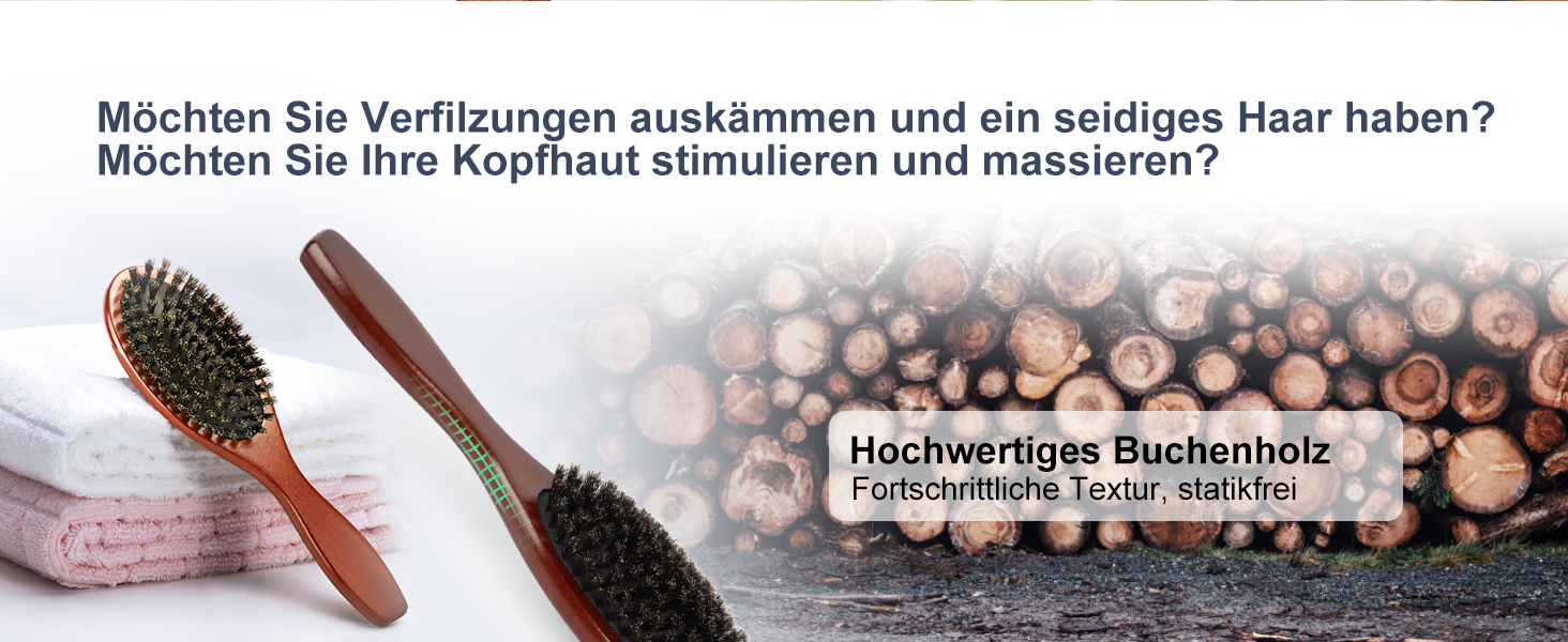 Дерев'яна щітка для волосся AISEELY з щетиною дикого кабана (2 шт.) - для гладкої зачіски, зменшує посічені кінчики та пухнастість
