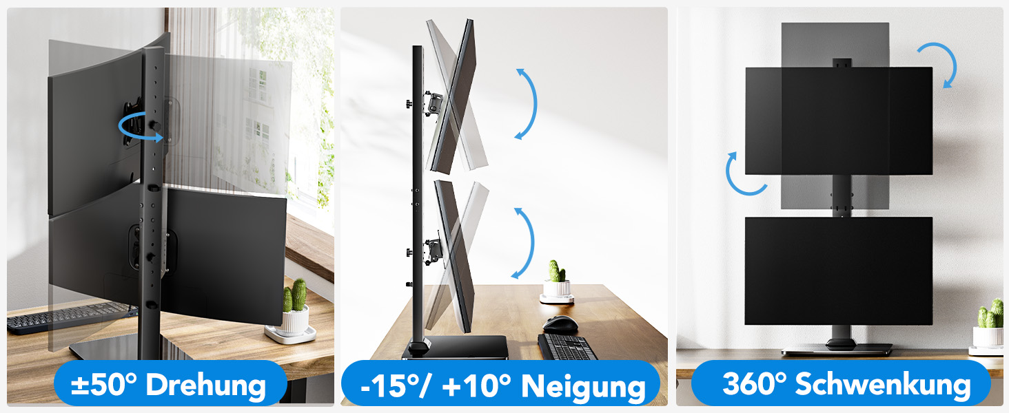 Кріплення для монітора HUANUO - 2 монітори, регульована висота, Dual-Arm, 17-34 дюйми, до 20кг на кріплення, VESA 50/75/100 мм (Чорний), для геймінгу