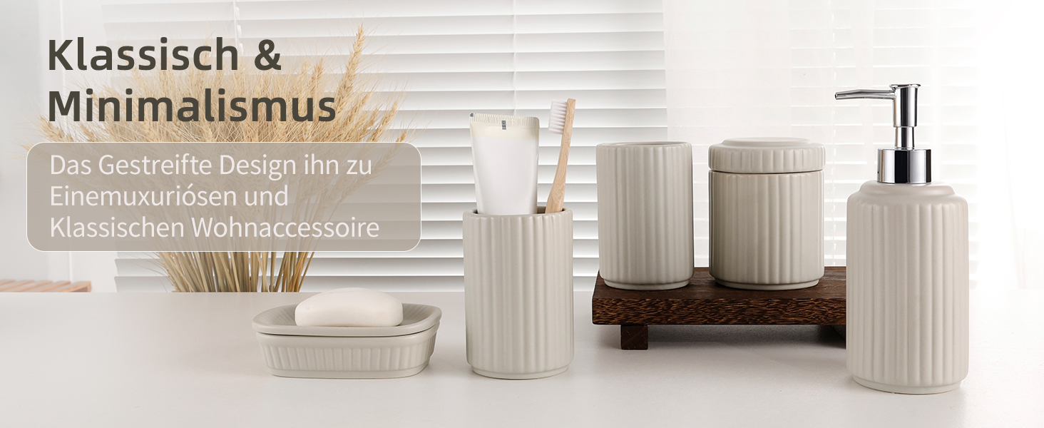 Набір для ванної кімнати NOVAJOY, кераміка, 5 предметів: мильниця, дозатор мила, тримач для зубних щіток, контейнер для ватних паличок, декор для ванної кімнати преміум-якість (абрикосовий сірий)