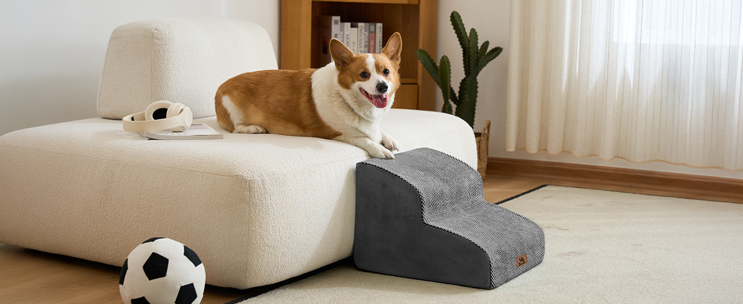 Сходинка для собак, 2 сходинки, 30 см, для маленьких собак та котів, миється, неслизька, сіра