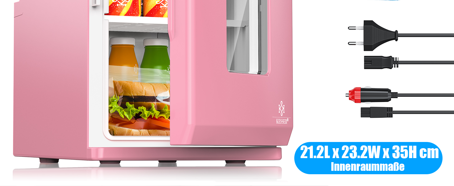 KESSER® Міні холодильник-термобокс 15L 2в1: охолодження та нагрівання, AC/DC, для авто, офісу, дому, кемпінгу (рожевий)