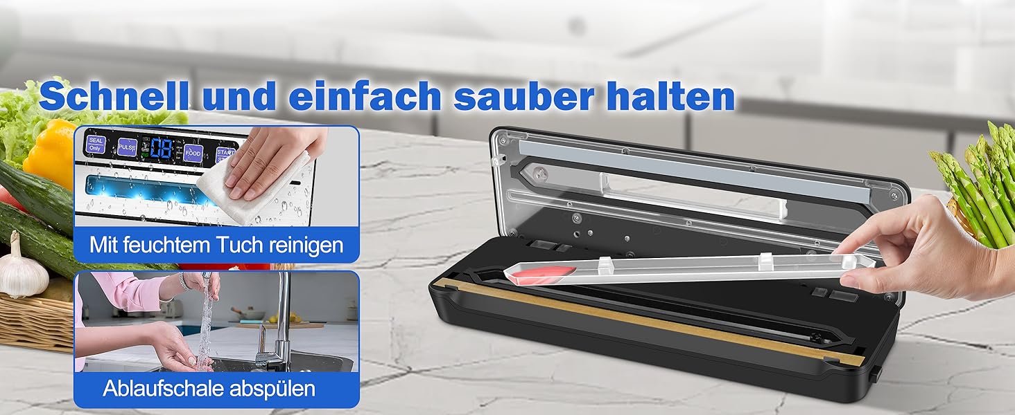 Вакуумний упаковник KLGFI 7-в-1: професійний, з подвійною зварювальною лінією, з різаком та цифровим таймером, комплект з 50 пакетами, срільно-чорний