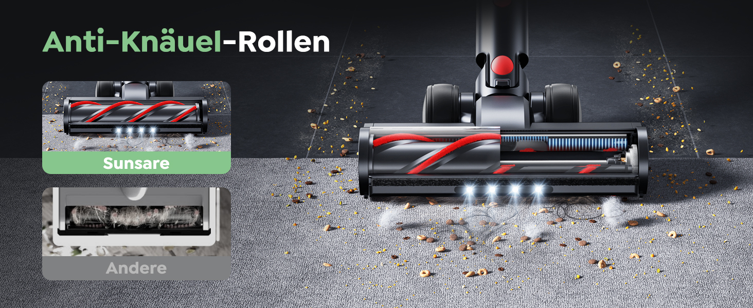 SunSare Бездротовий акумуляторний пилосос 550W/45000Pa/60хв, з базою для зарядки, легкий, тихий, для твердих поверхонь, килимів та шерсті тварин