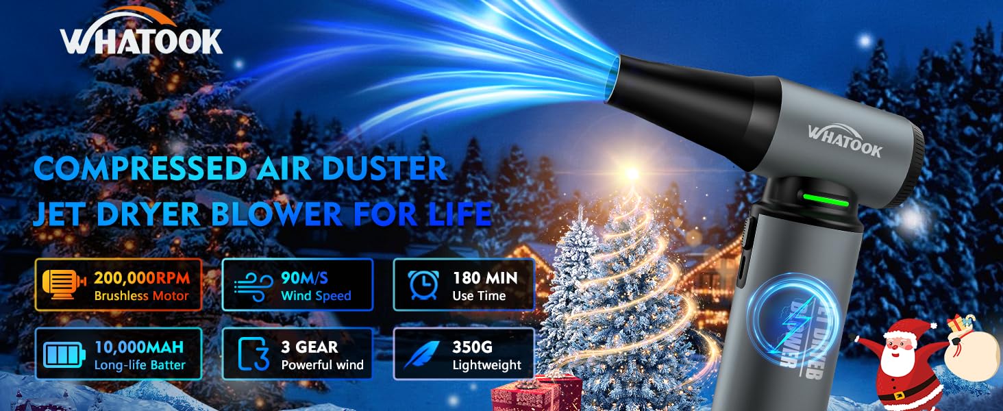 Електричний пилосос для повітряного продування, ультрапотужний, 3 режими, 200000 об/хв, з акумулятором 10000mAh, щіткою для чищення та USB-зарядкою, для чищення ПК