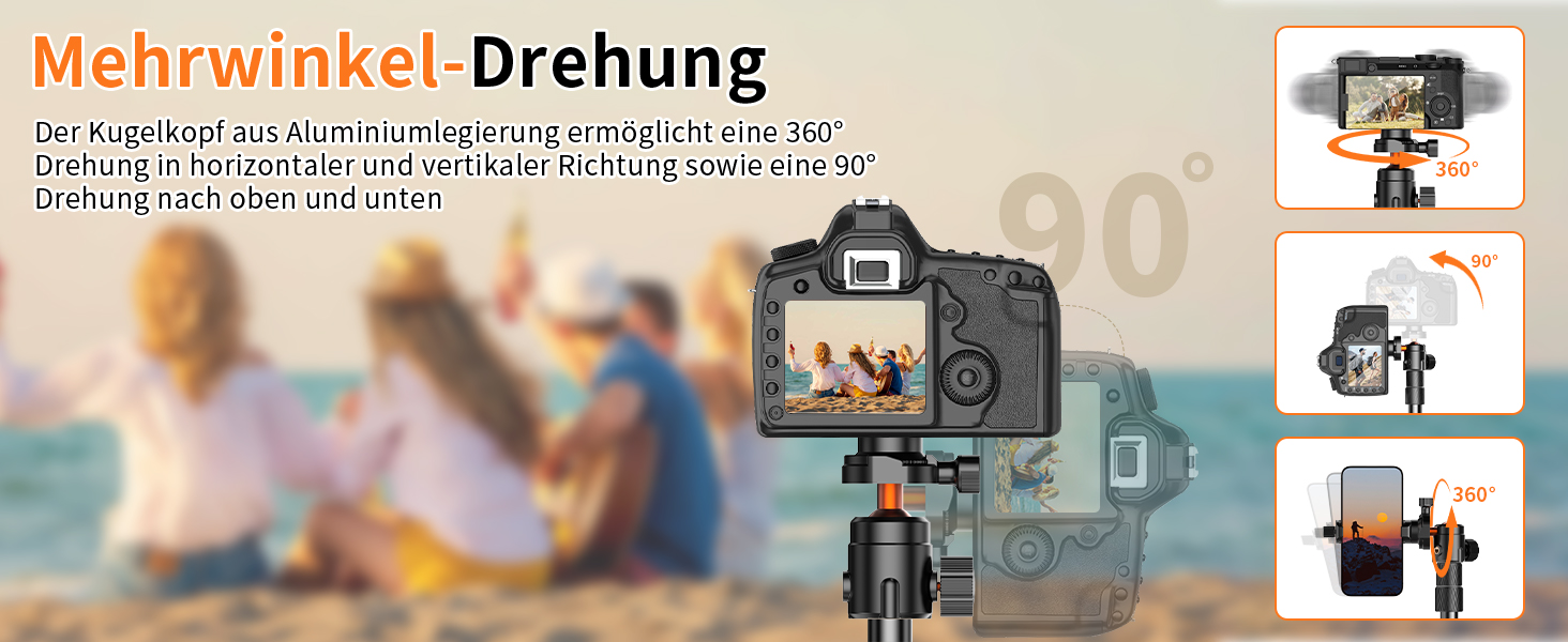 Штатив для камери XXZU 180 см, легкий, для DSLR/смартфона, з кульковою головкою 360° та 1/4-дюймовою різьбою, чорний