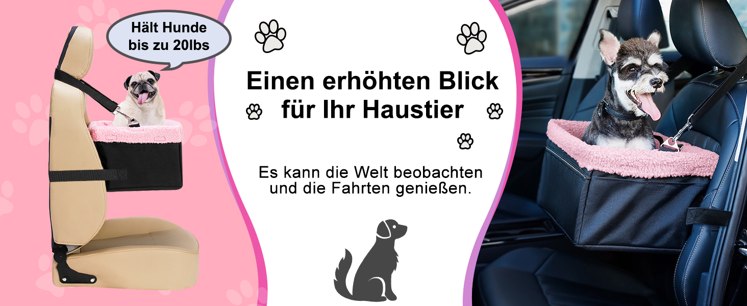 Автокрісло для собак UNICITII: безпечне та зручне місце для маленьких собак (до 20 кг), чорно-рожеве