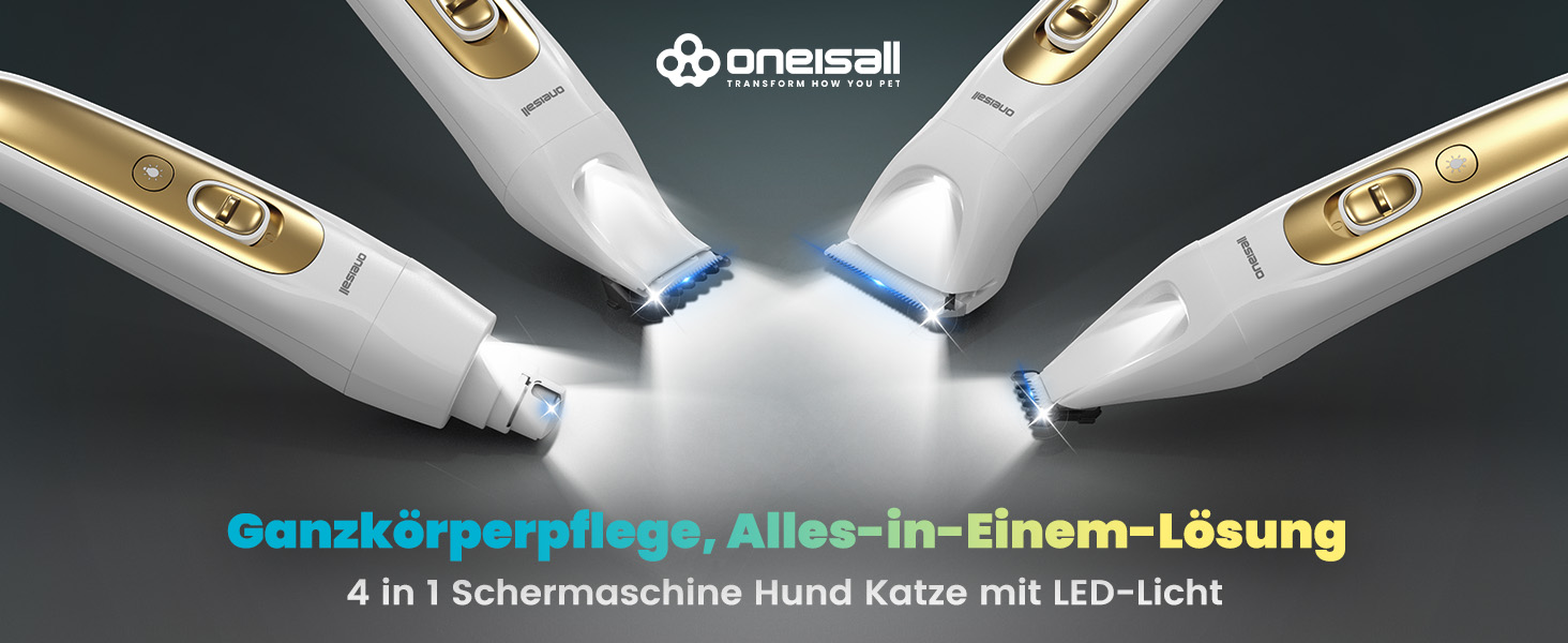 Машина для стрижки собак та котів oneisall 4-в-1 з LED-підсвічуванням, 2025, триммер для лап та точилка для кігтів, акумулятор 2000mAh
