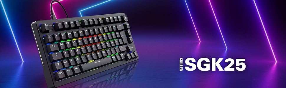 Sharkoon Skiller SGK25 RGB – ігрова клавіатура, 75% layout, Hot Swap, перемикачі Huano RED, чорна
