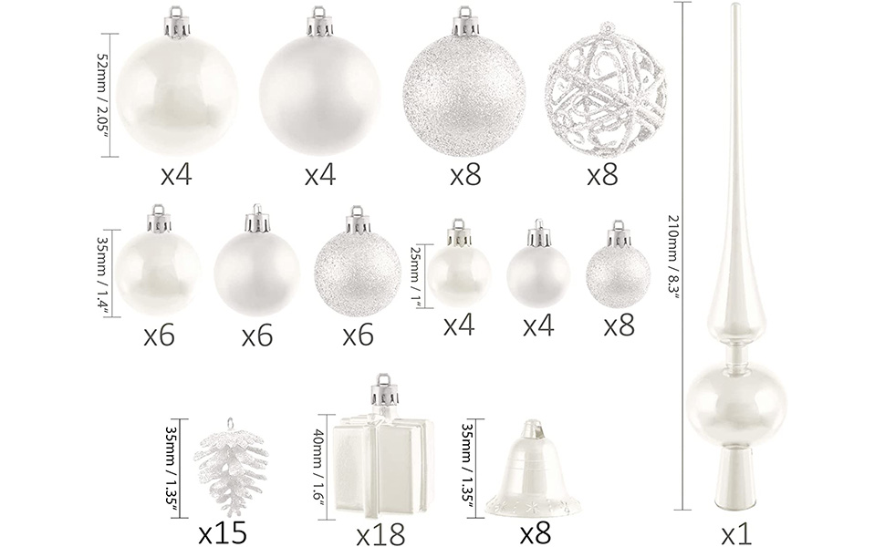 Набір прикрас для ялинки BRUBAKER 101 шт. з верхівкою, кремово-білий, для ялинки