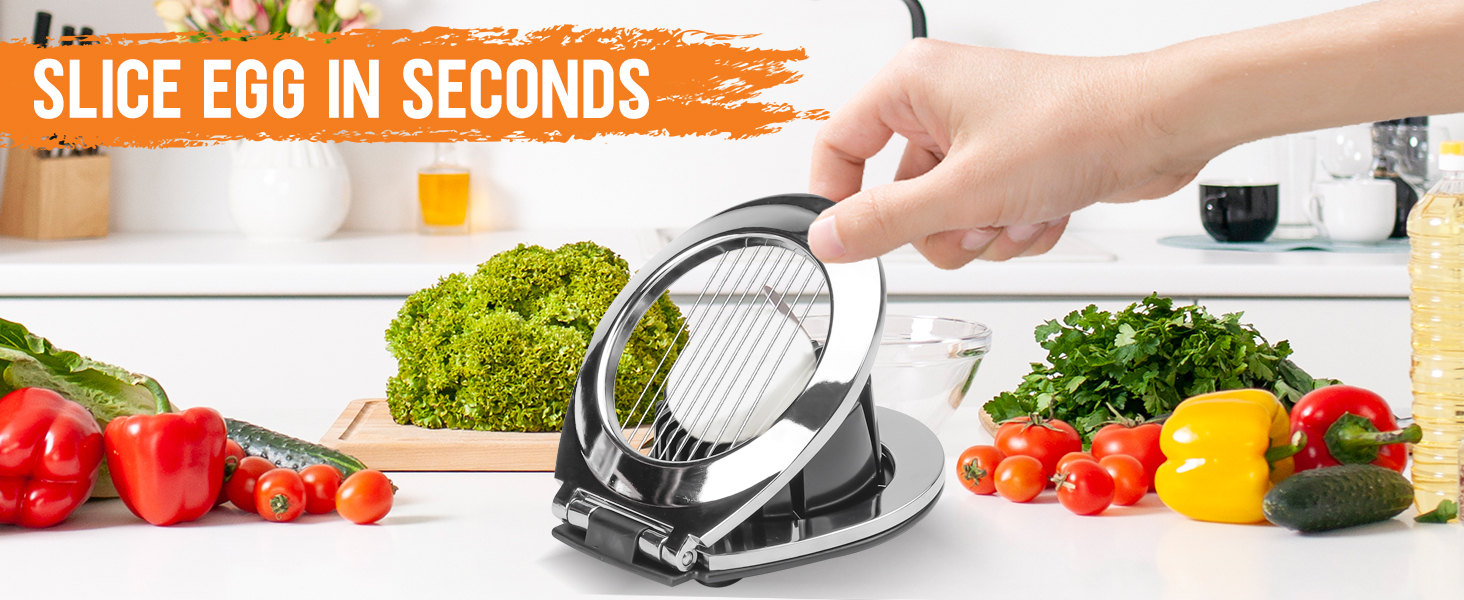 Ніж для яєць BIBURY з нержавіючої сталі 2-в-1, професійний слайсер для яєць, грибів, м'яких фруктів (безпечний для миття у посудомийній машині)