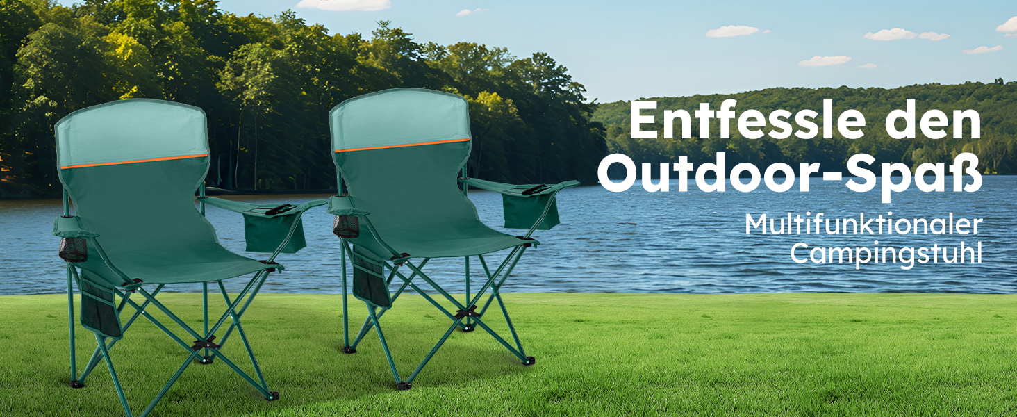 Набір 2 складаних стільців High Point Sports для кемпінгу, риболовлі та відпочинку з підсклянником та охолоджувальним відсіком (до 120 кг), зелений