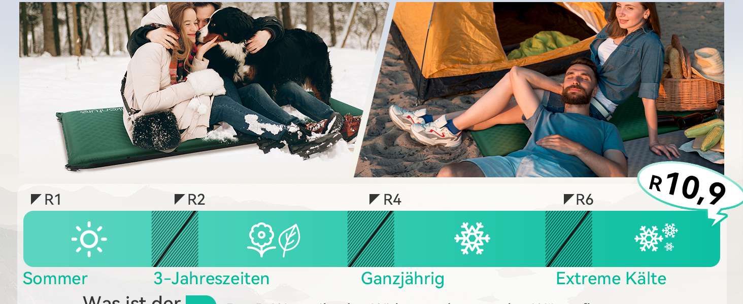 Каремат HIKENTURE самонадувний, 10 см товщини, для кемпінгу, туризму та подорожей (темно-зелений)