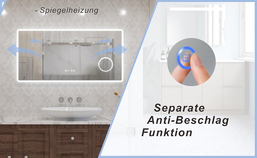 Дзеркало для ванної кімнати AQUABATOS 50x70 см LED з підсвічуванням, сенсорне керування, холодний білий світ, IP44, CE, енергозберігаюче, регульована яскравість (серія Boras)