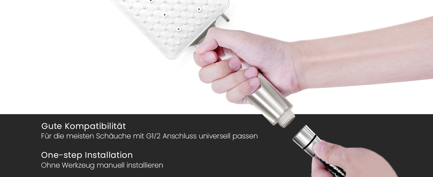 Душова лійка Newentor зі шлангом 1,5 м, високий тиск, 6 режимів, срібна (з золотим душовим краном)