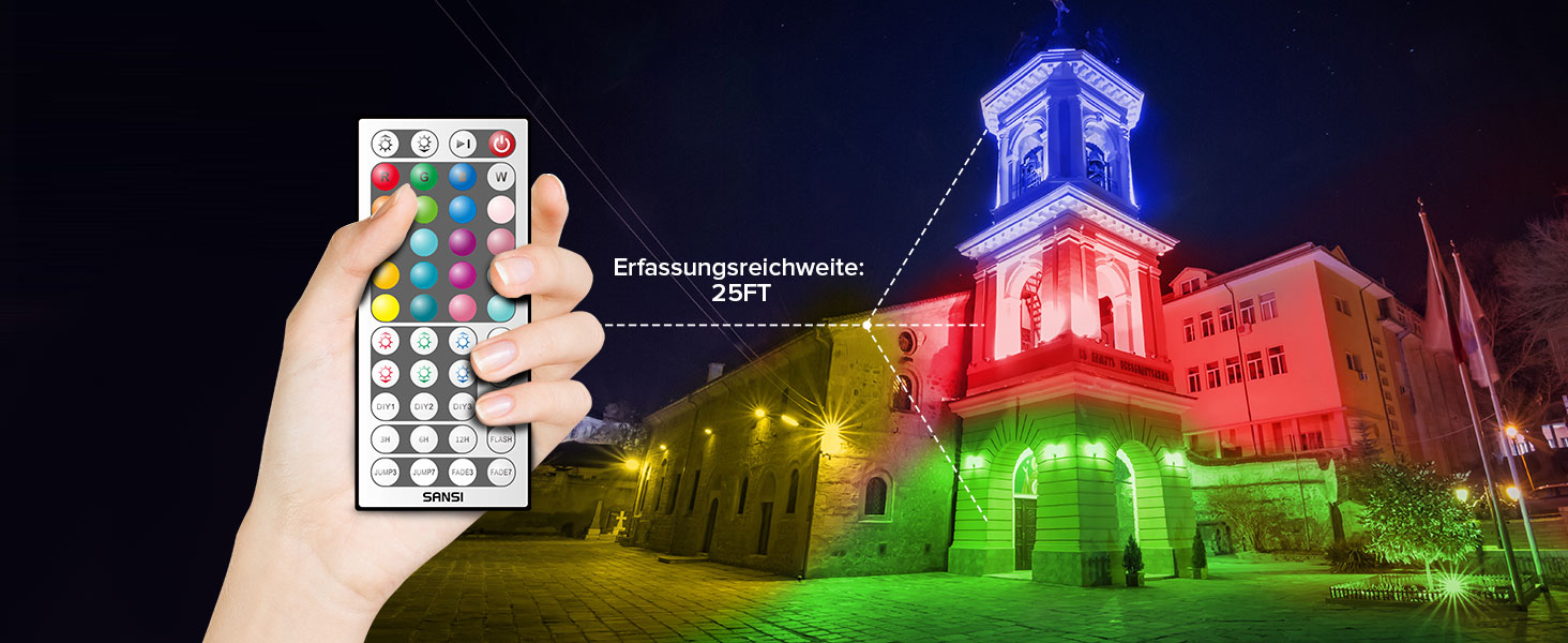 Світлодіодний RGB прожектор SANSI 10 Вт для вулиці, з пультом, водонепроникний IP65, 20 кольорів, 6 режимів, таймер, для саду та вечірок, 2 шт.