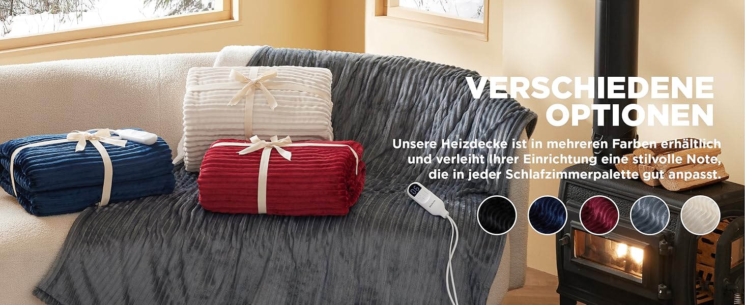 Електрична ковдра BEDSURE з автовимкненням 130x180 см - тепла ковдра з 6 режимами нагріву та таймером 10 годин, захист від перегріву до 8 годин, для дому та офісу, смугаста сіра 130 x 180 см