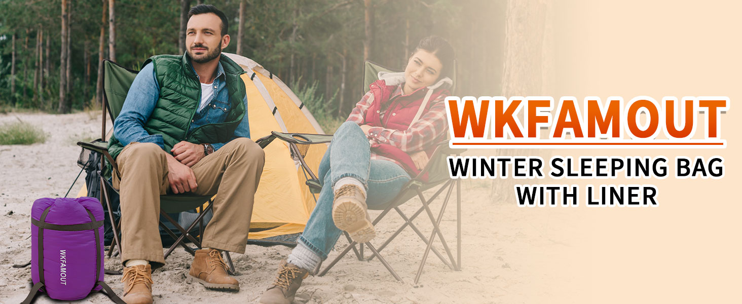 Спальний мішок Outdoor для дорослих, зимовий, машинного прання, водонепроникний, 3-4 сезони, з компресійним мішком, для кемпінгу, піших прогулянок, подорожей, 0℃-Комфорт, ліловий, 220x85CM