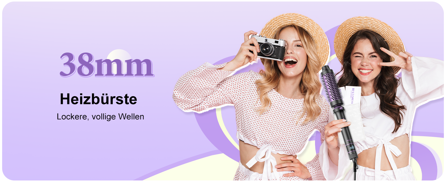 BESTOPE PRO Локкенстаб: Набір для створення локонів 5 в 1 з плойкою, термощіткою, 3 локкенстабами (9мм-25мм) для великих локонів, 13 температур, керлер для волосся з термозахисним покриттям, рукавичка, затискач, колір Nordlicht Lila