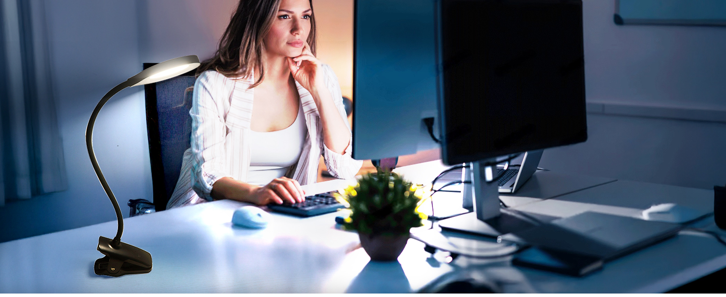 LED лампа для читання Akynite з акумулятором, 5 кольорів та 5 рівнів яскравості, кріпиться на ліжко, дитячий столик, чорна