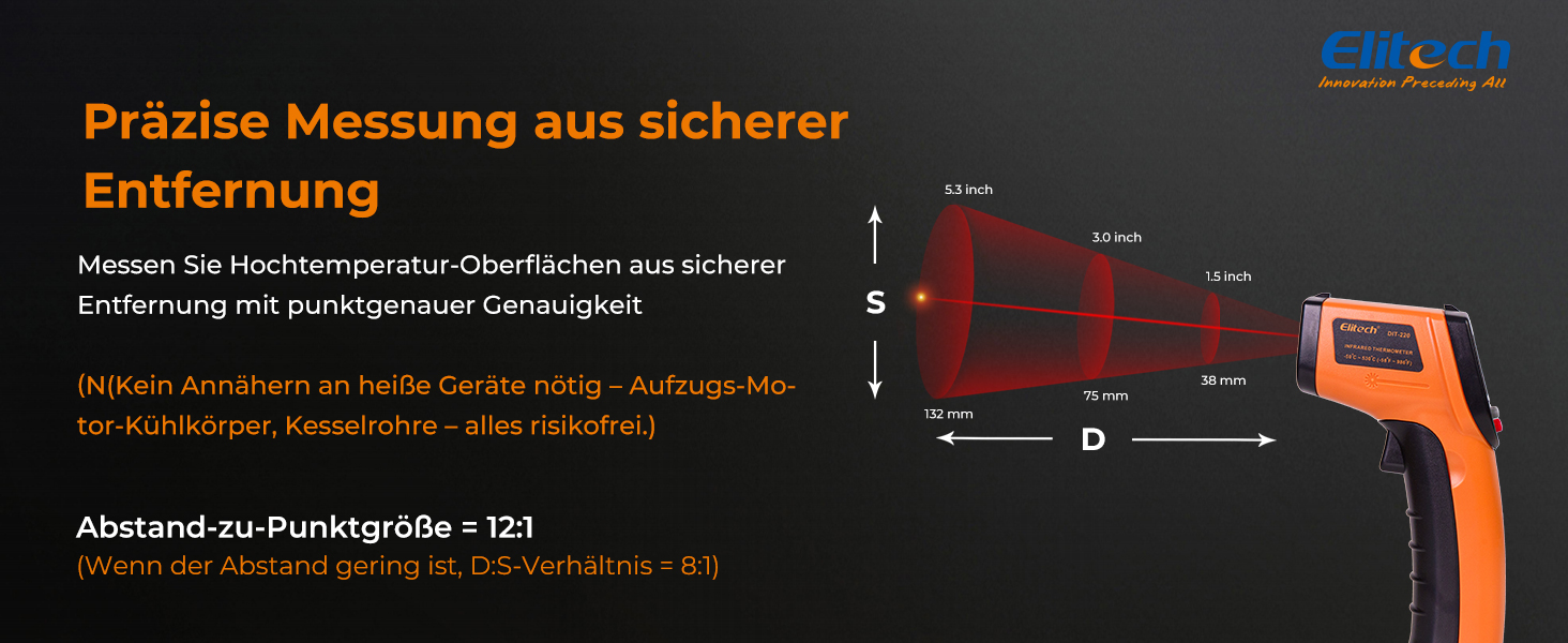 Інфрачервоний термометр Elitech -50~530℃: швидке вимірювання, лазерна ціль, для промисловості, будівництва та дому