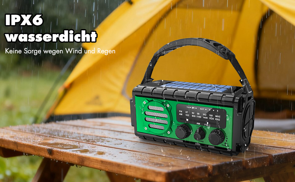 Сонячне радіо 20000mAh з ручним генератором, AM/FM, LED ліхтарик, SOS-сигнал, IPX6, для кемпінгу та подорожей (зелене)