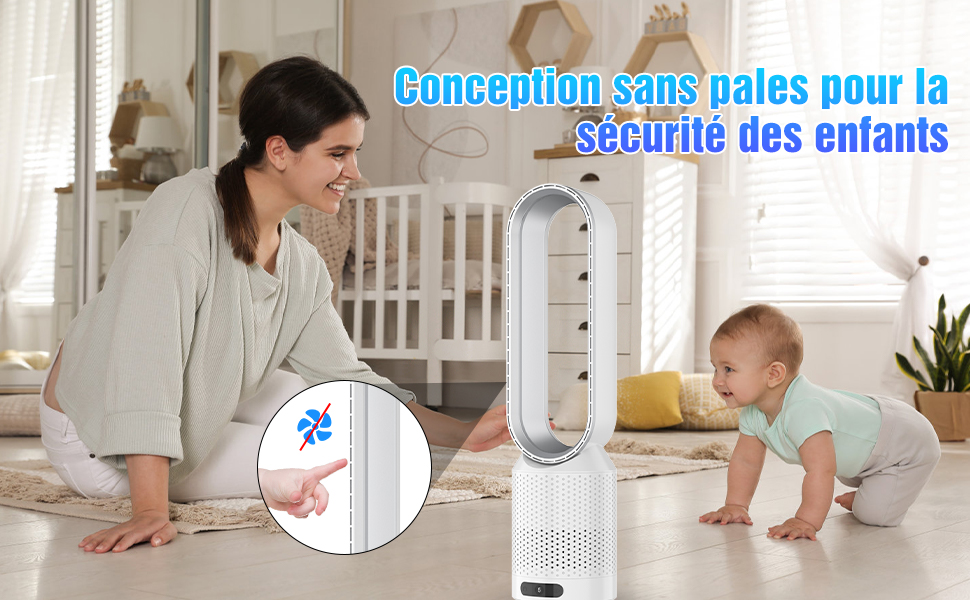 2-в-1 Вентилятор з очищувачем повітря безлопатий, з пультом, 8 швидкостей, осциляція 90°, таймер, для спальні/офісу (срібний)