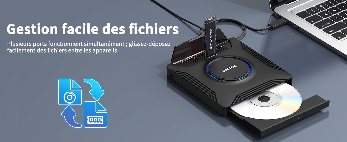 Зовнішній CD/DVD привід UNITEK USB-C, портативний DVD-плеєр з картридером SD, USB 3.0 Hub та CD-ROM записником для ноутбуків, ПК, Windows, Linux, macOS (чорний)