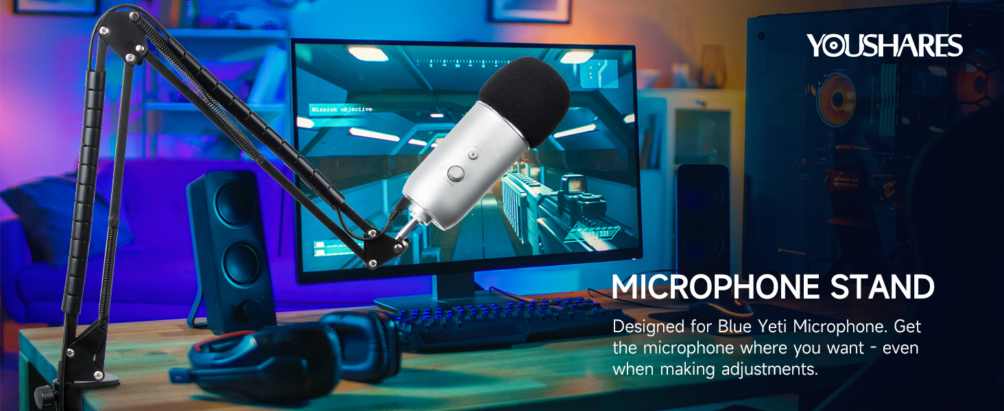 Кріплення для мікрофона Blue Yeti з поп-фільтром: професійний штатив YOUSHARES для Blue Yeti, Yeti Pro, Yeti X