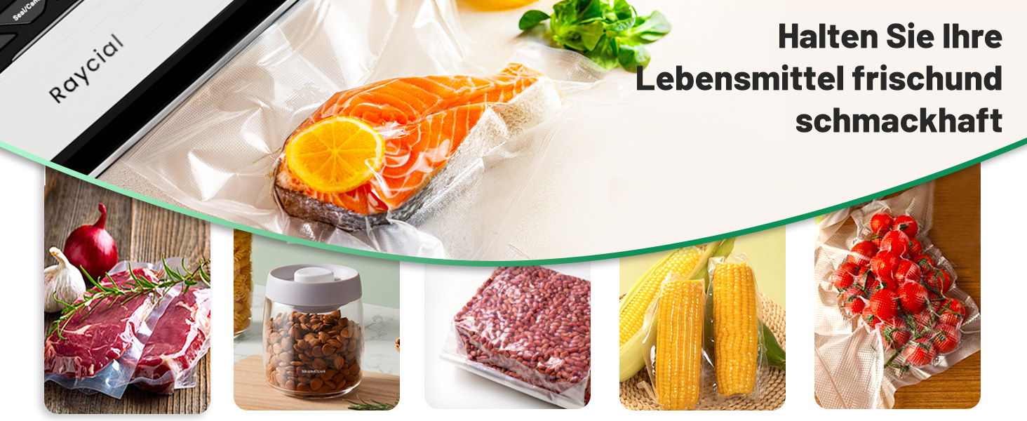 Вакуумний пакувальник Raycial 5-в-1: для сухої/вологої їжі, консервів, з набором пакетів та ріжучим ножем, чорний