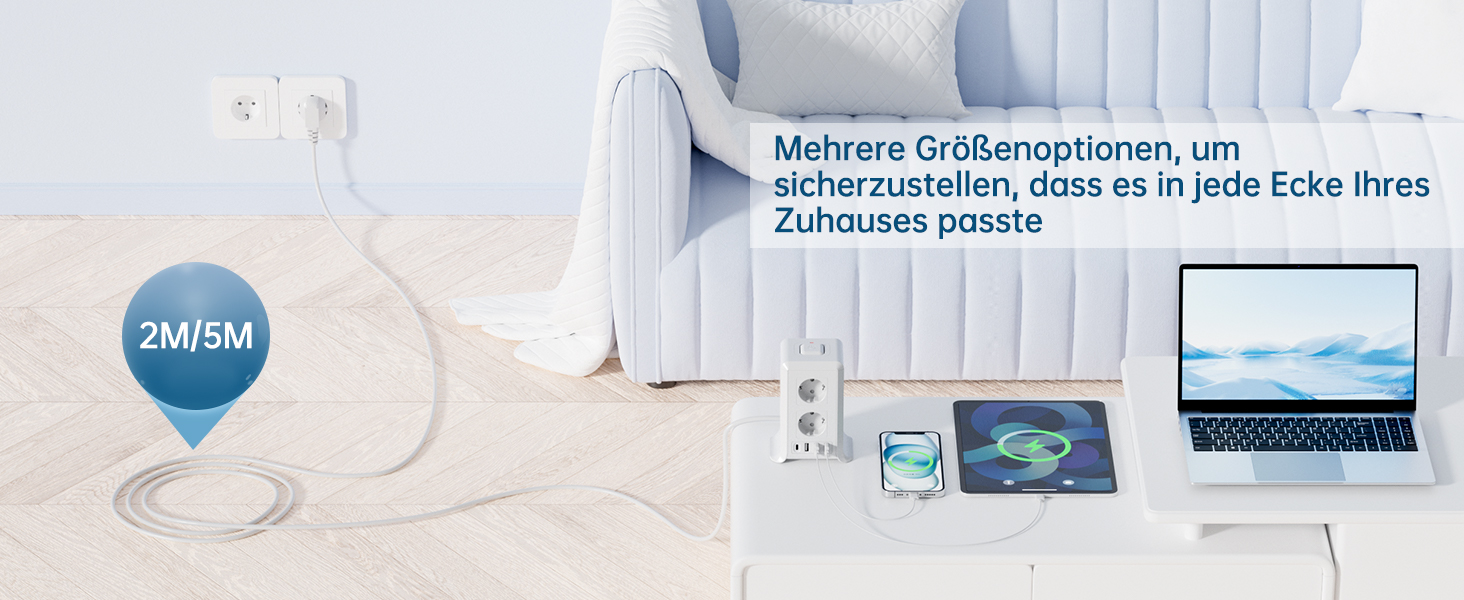 Багаторозкладна мережева панель Sameriver 8-fach з вимикачем, 4 USB, захист від перенапруги, 5 м, біла