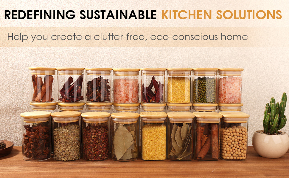 Набір скляних банок для спецій Cinnani 250 мл (12 шт) з дерев'яними кришками, герметичні, з етикетками