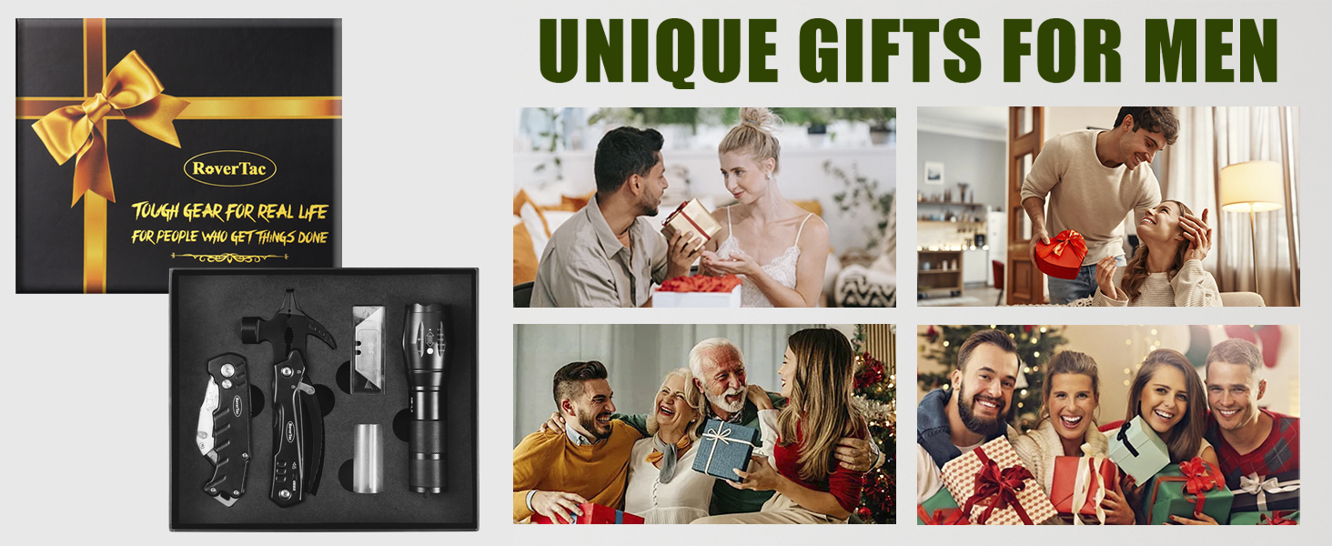 Набір інструментів RoverTac: подарунок для тата, 12-в-1 мультитул, молоток, ліхтарик, універсальний ніж у подарунковій коробці