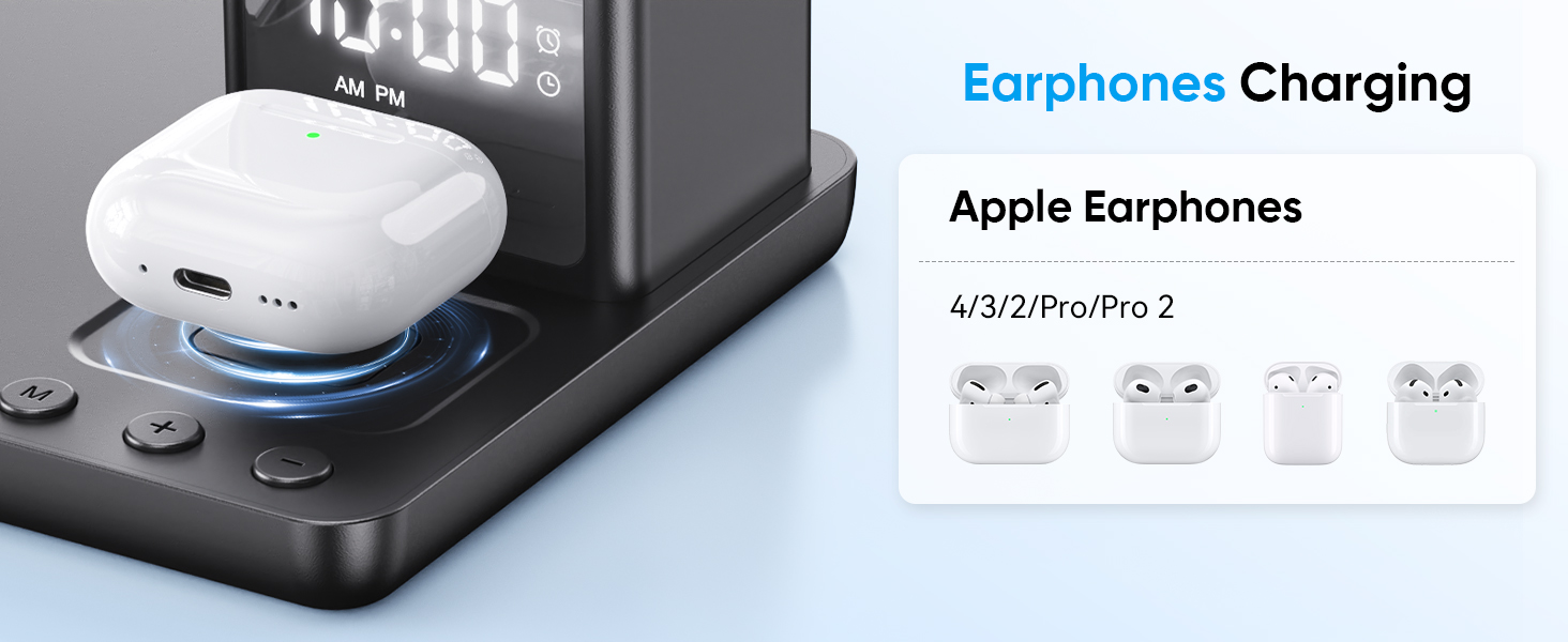 Бездротова зарядка для iPhone 17/16/15/14/13/12, 6-в-1 з нічною лампою та будильником, сумісна з Apple Watch та AirPods (Білий/Чорний)