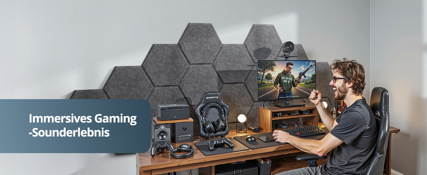 Акустичні гексагональні панелі самоклеючі для звукоізоляції, 12 шт, поглинач шуму для студії, вітальні, геймерської кімнати та офісу, 30 x 26 x 0,9 см (Темно-сірий)