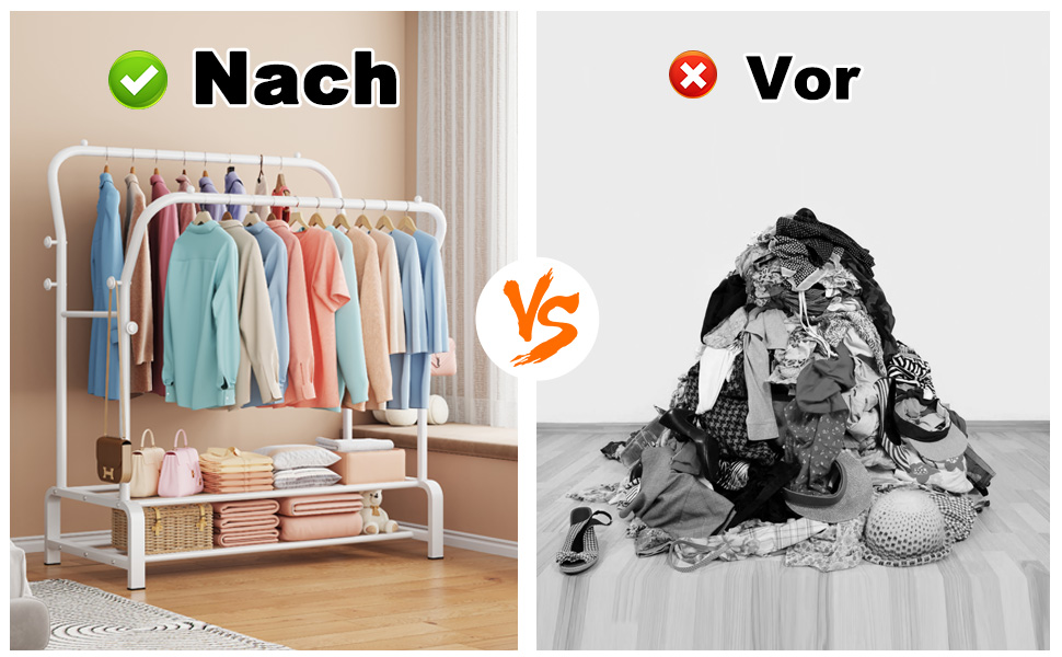 Вішалка для одягу металева подвійна з гачками та полицею для взуття, біла - Stabil