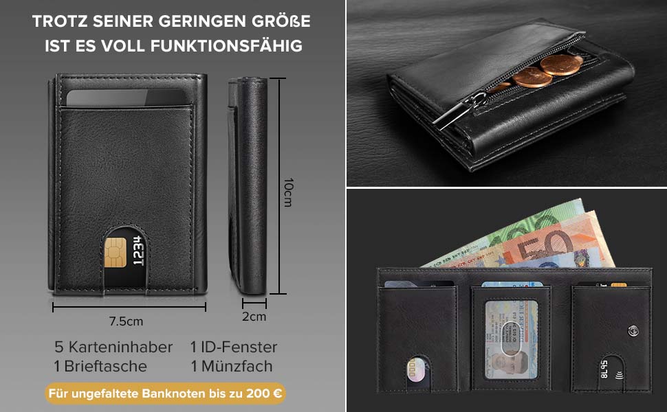 Чоловічий гаманець UNOSEKS: RFID захист, картхолдер, slim дизайн, відділення для монет, картки, ID, з алюмінію (карбон, чорний)