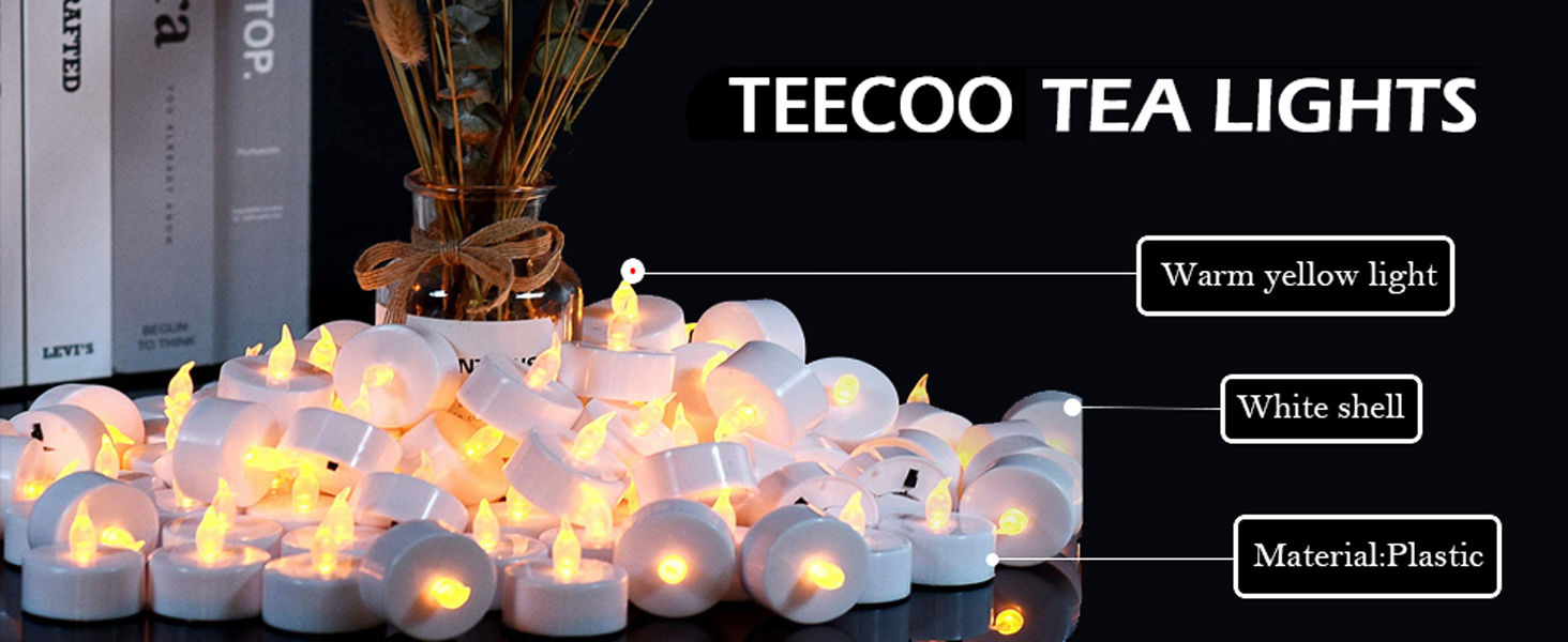 Світлодіодні чайні свічки TEECOO, 200 шт., без запаху, на батарейках CR2032, тепле жовте світло, безпечні фламелесні декоративні свічки, енергоефективні